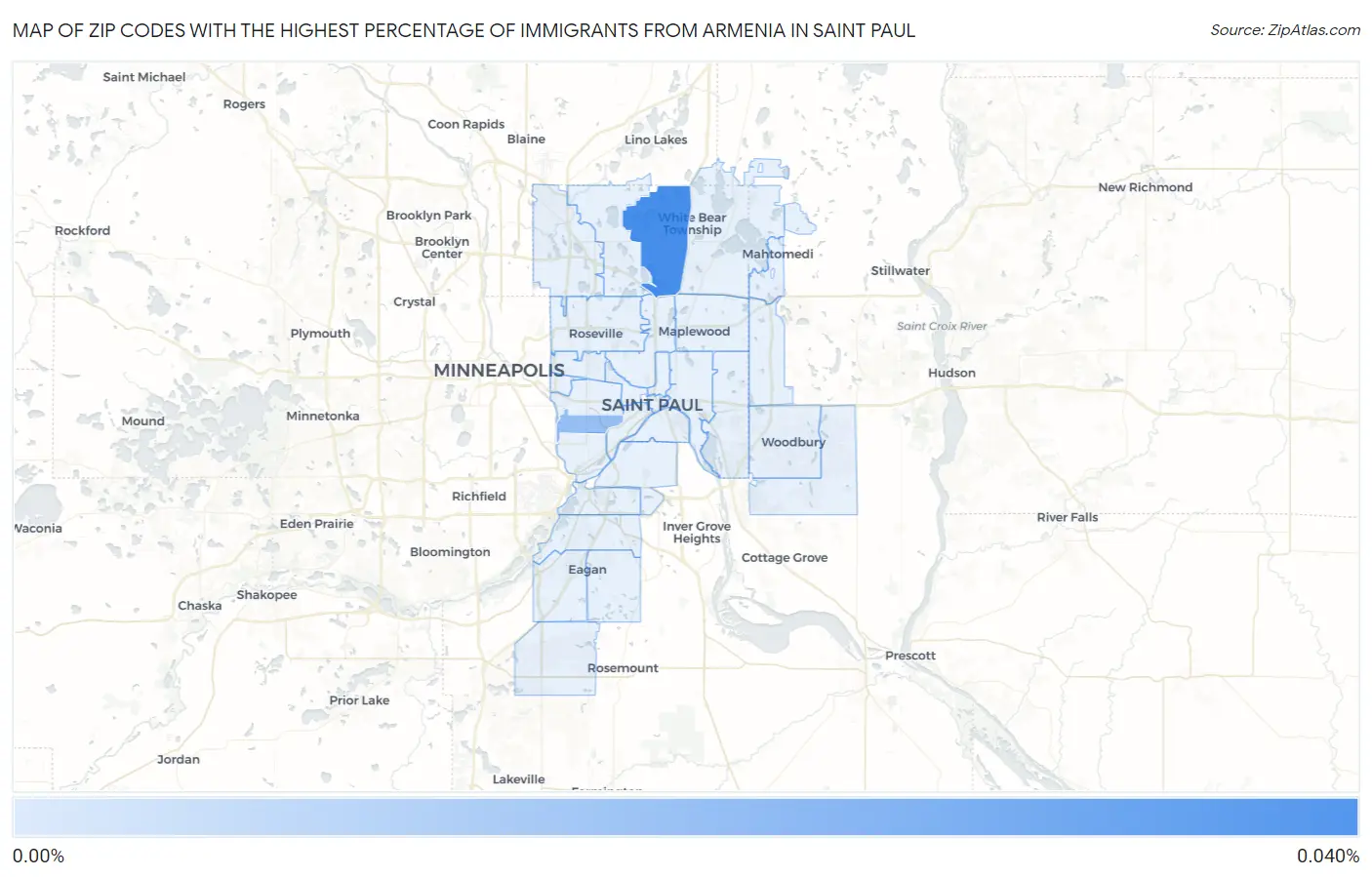 Zip Codes with the Highest Percentage of Immigrants from Armenia in Saint Paul Map