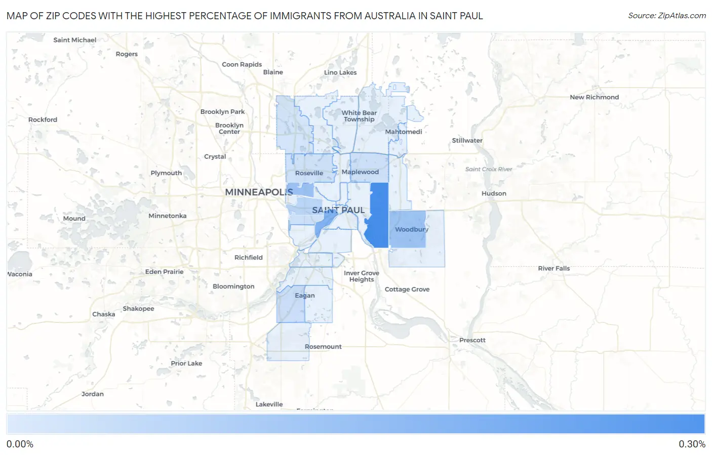 Zip Codes with the Highest Percentage of Immigrants from Australia in Saint Paul Map