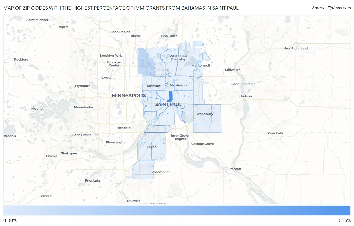 Zip Codes with the Highest Percentage of Immigrants from Bahamas in Saint Paul Map