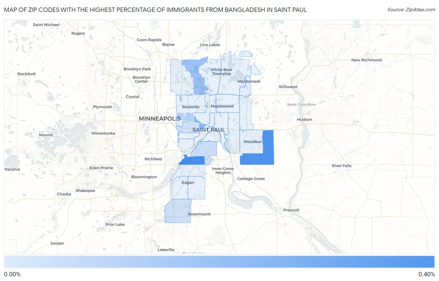 Zip Codes with the Highest Percentage of Immigrants from Bangladesh in Saint Paul Map