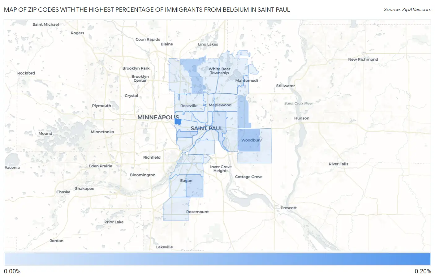 Zip Codes with the Highest Percentage of Immigrants from Belgium in Saint Paul Map