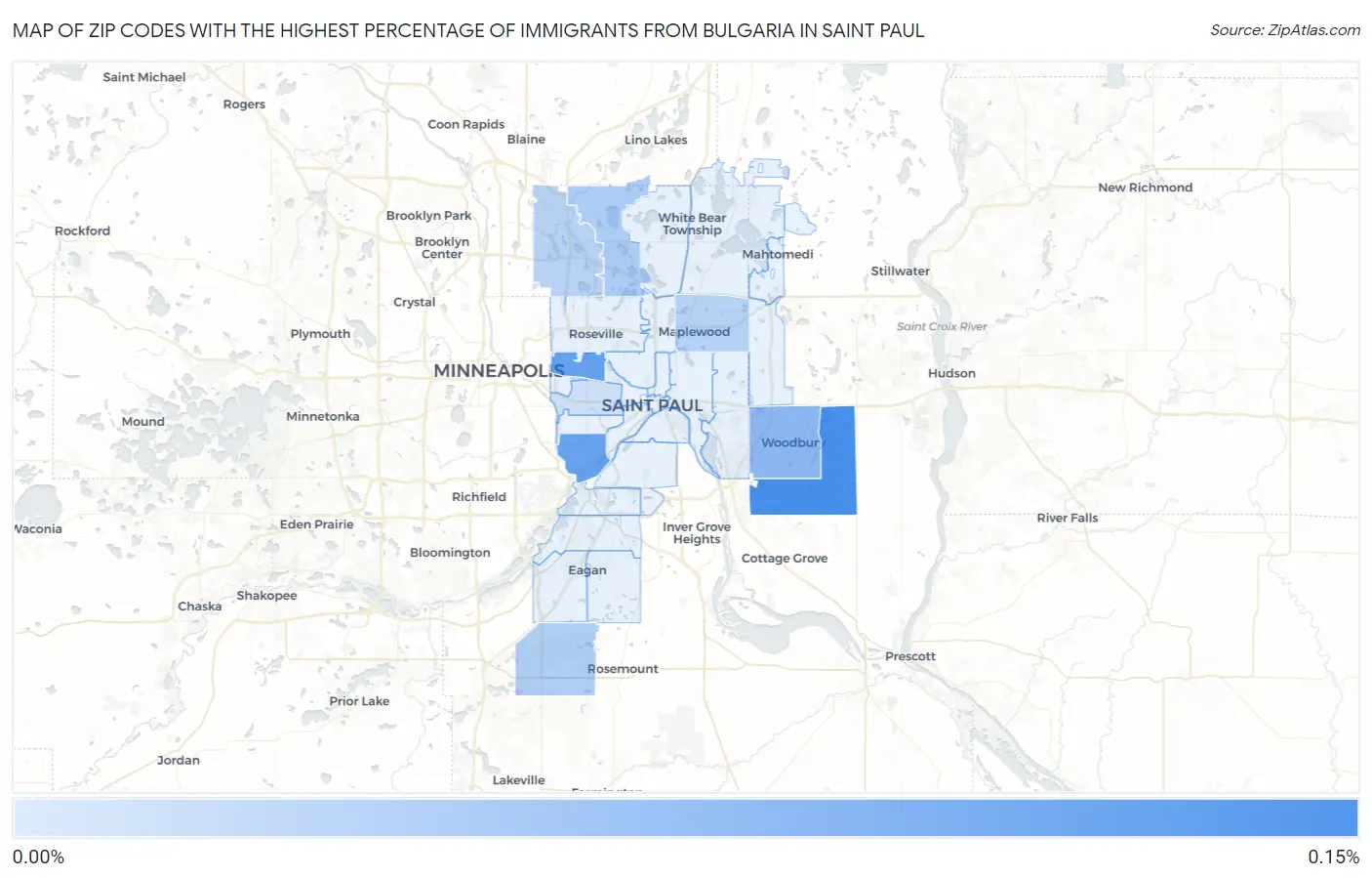 Zip Codes with the Highest Percentage of Immigrants from Bulgaria in Saint Paul Map