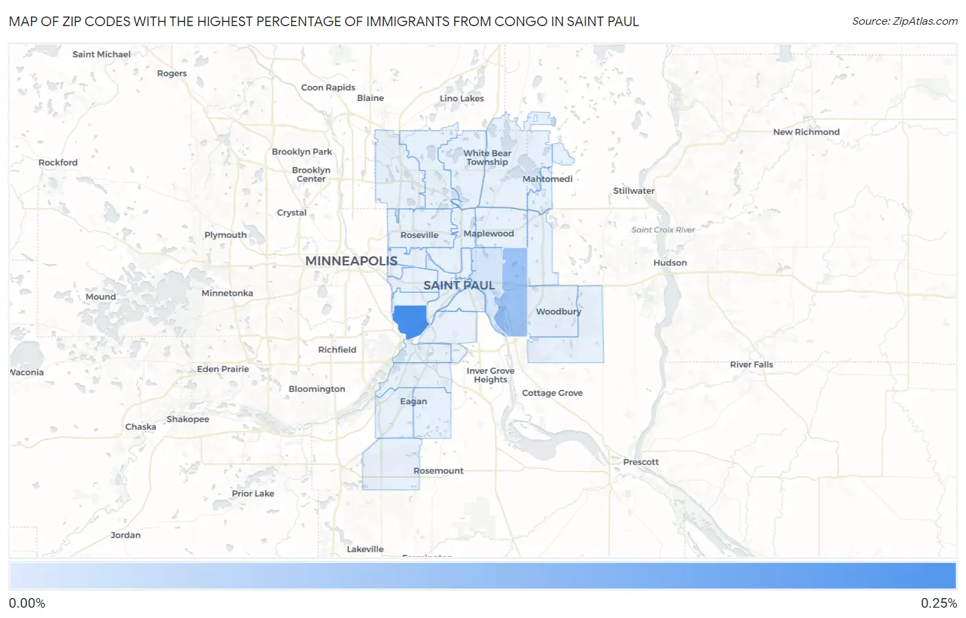 Zip Codes with the Highest Percentage of Immigrants from Congo in Saint Paul Map
