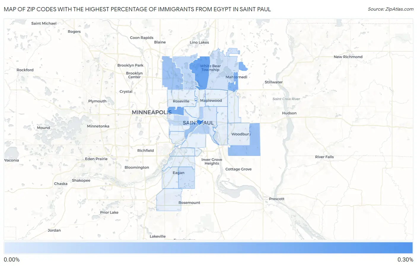 Zip Codes with the Highest Percentage of Immigrants from Egypt in Saint Paul Map