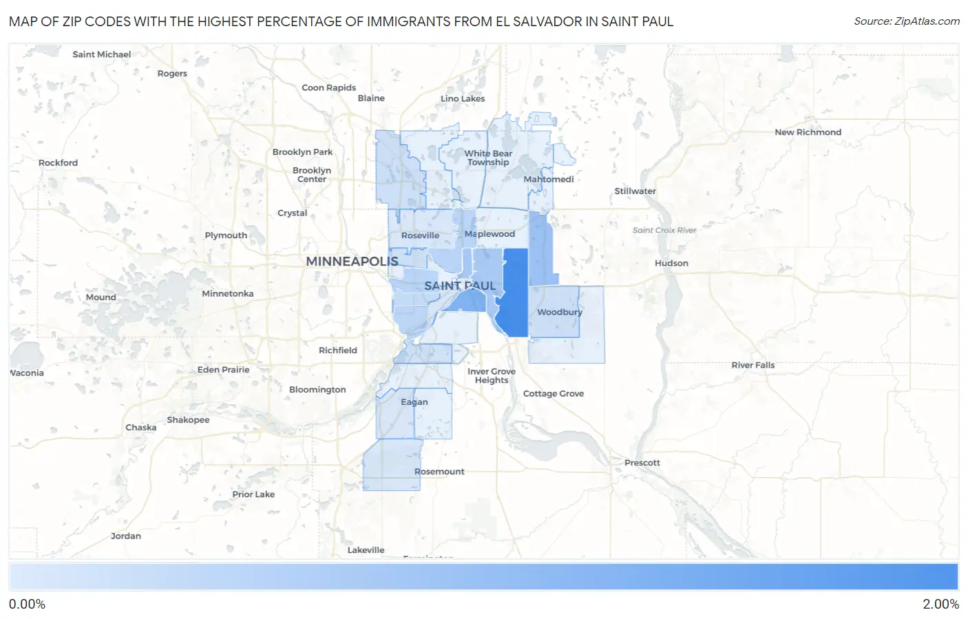 Zip Codes with the Highest Percentage of Immigrants from El Salvador in Saint Paul Map