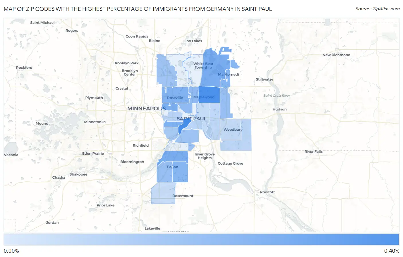 Zip Codes with the Highest Percentage of Immigrants from Germany in Saint Paul Map