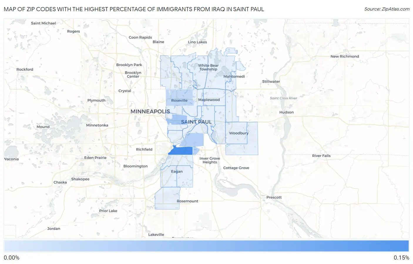 Zip Codes with the Highest Percentage of Immigrants from Iraq in Saint Paul Map