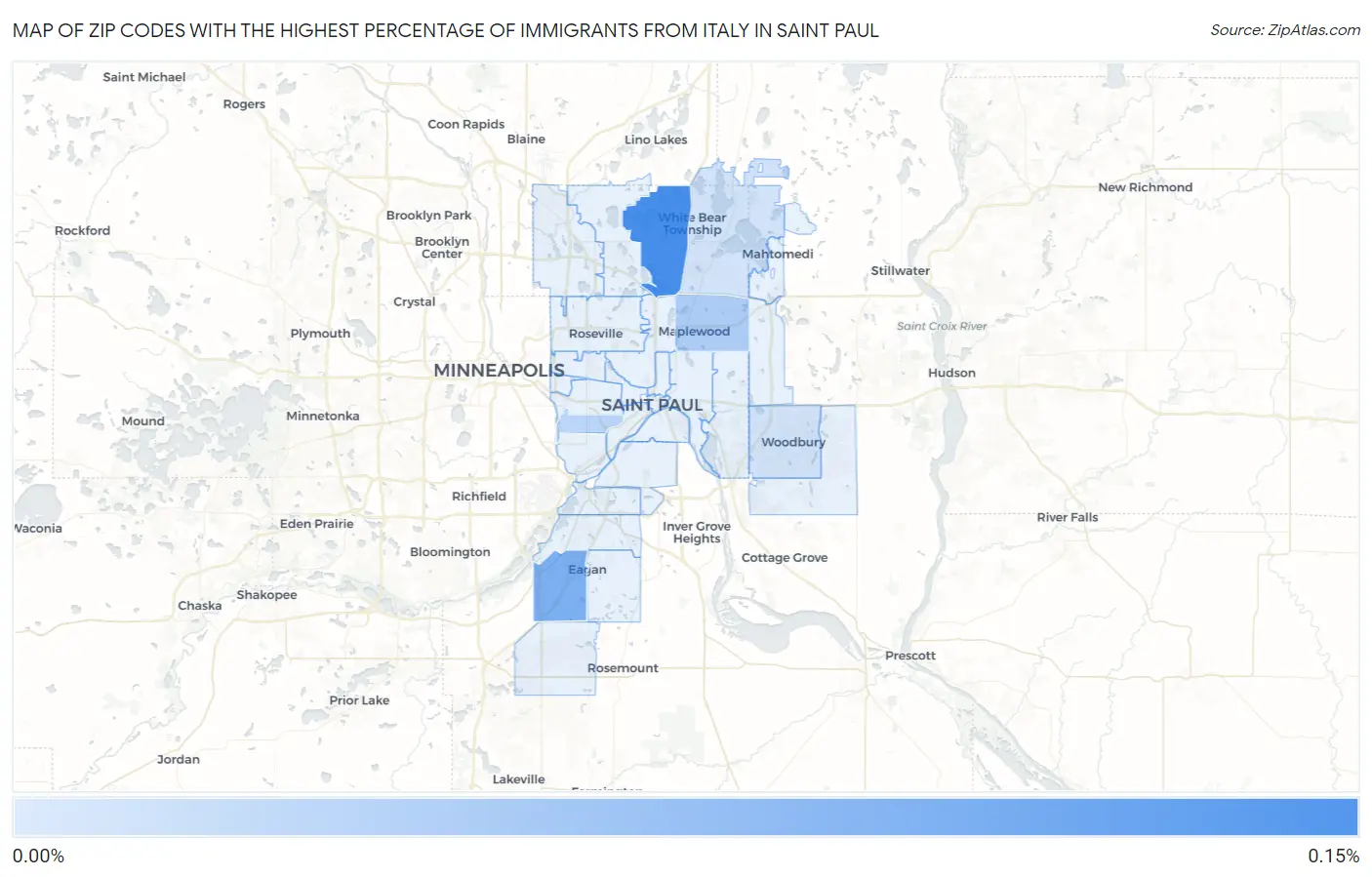 Zip Codes with the Highest Percentage of Immigrants from Italy in Saint Paul Map