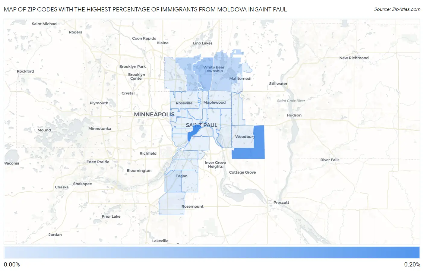 Zip Codes with the Highest Percentage of Immigrants from Moldova in Saint Paul Map
