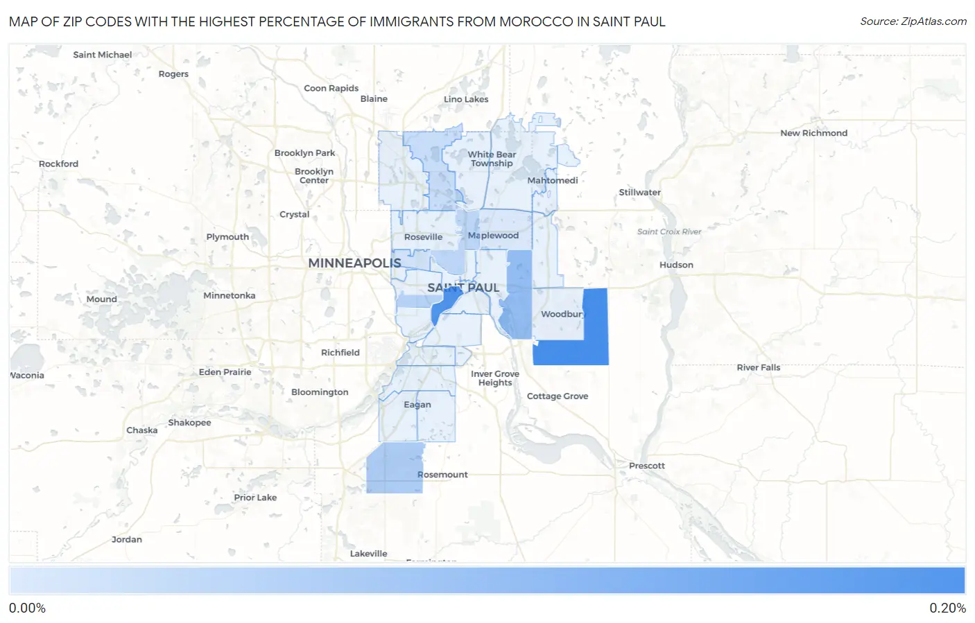 Zip Codes with the Highest Percentage of Immigrants from Morocco in Saint Paul Map