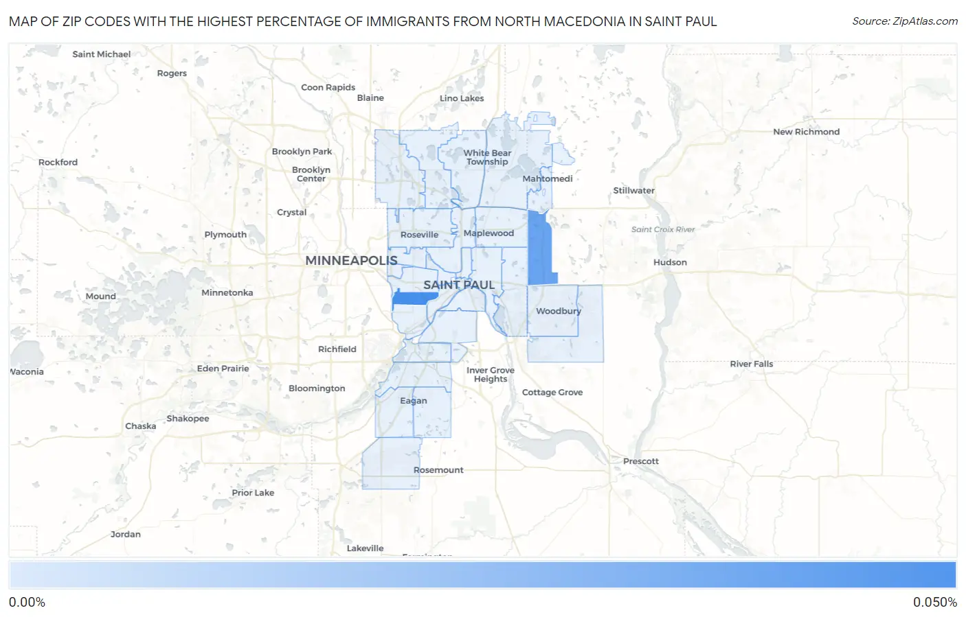 Zip Codes with the Highest Percentage of Immigrants from North Macedonia in Saint Paul Map