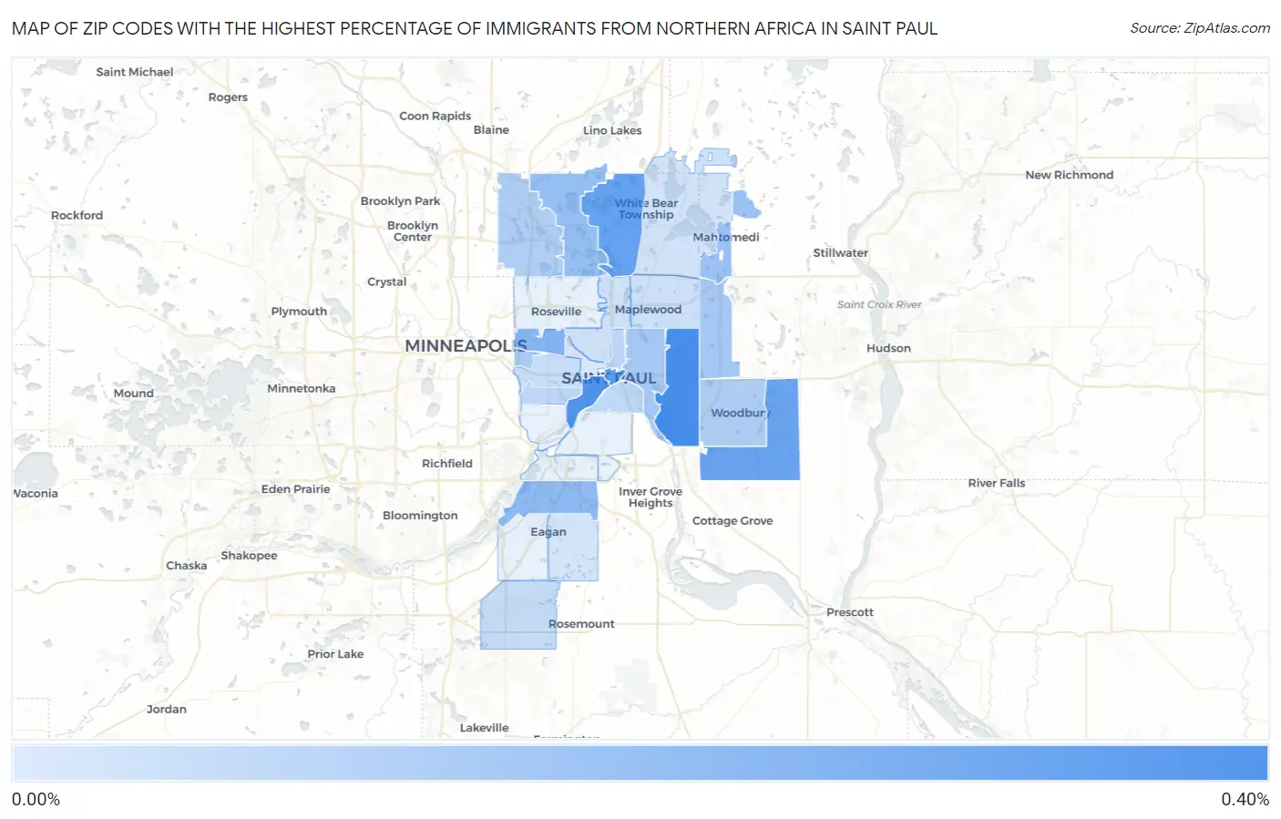 Zip Codes with the Highest Percentage of Immigrants from Northern Africa in Saint Paul Map