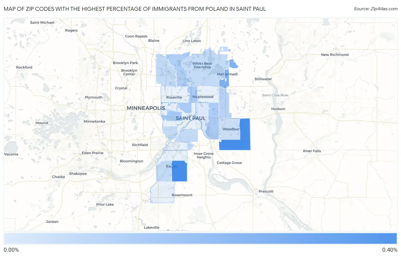 Zip Codes with the Highest Percentage of Immigrants from Poland in Saint Paul Map