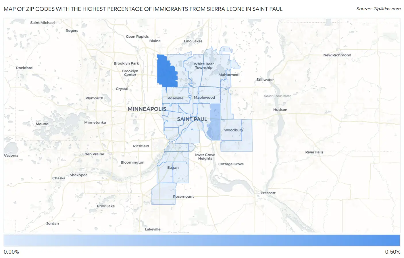 Zip Codes with the Highest Percentage of Immigrants from Sierra Leone in Saint Paul Map