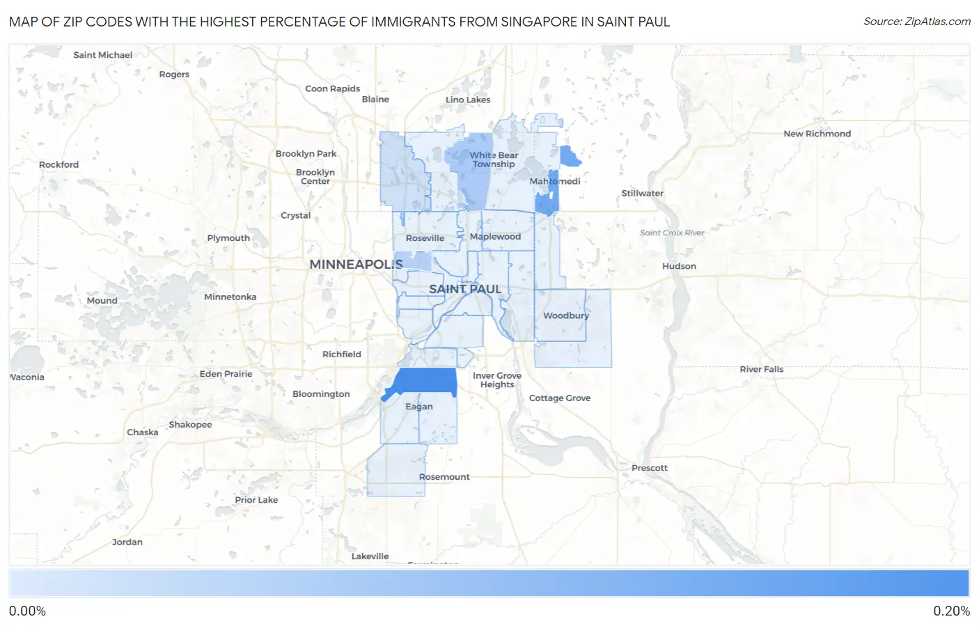 Zip Codes with the Highest Percentage of Immigrants from Singapore in Saint Paul Map