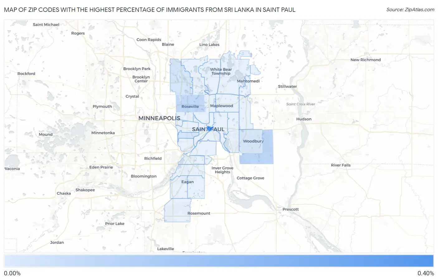 Zip Codes with the Highest Percentage of Immigrants from Sri Lanka in Saint Paul Map