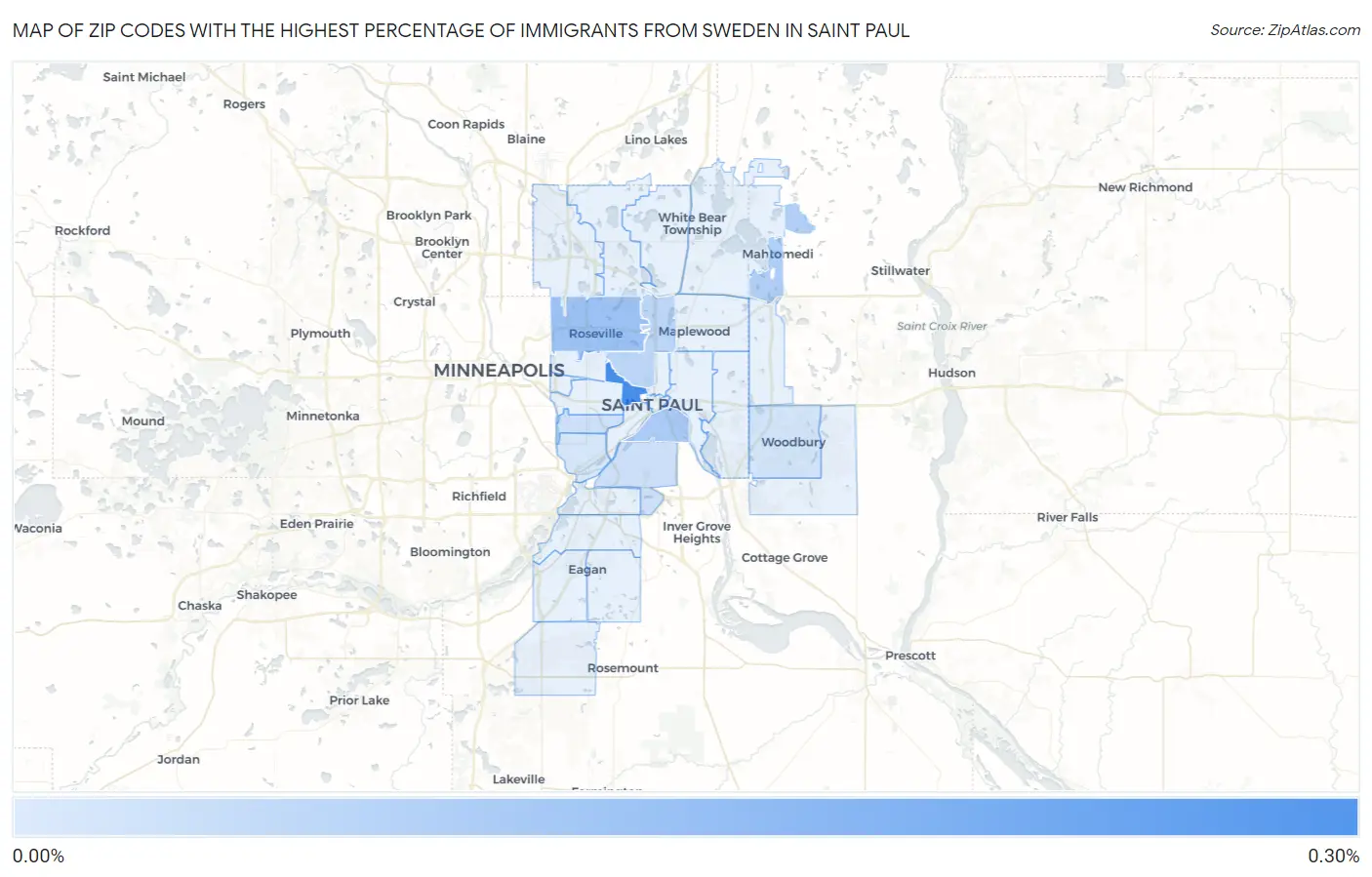 Zip Codes with the Highest Percentage of Immigrants from Sweden in Saint Paul Map