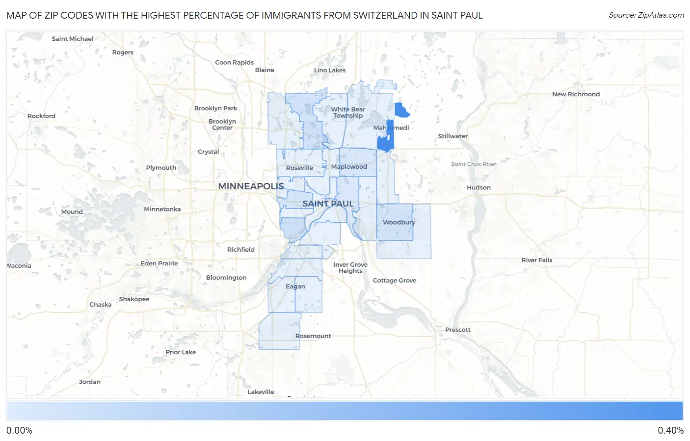 Zip Codes with the Highest Percentage of Immigrants from Switzerland in Saint Paul Map
