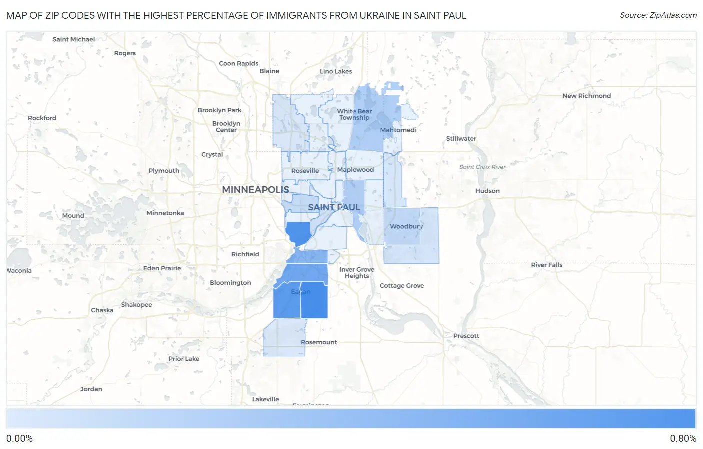 Zip Codes with the Highest Percentage of Immigrants from Ukraine in Saint Paul Map