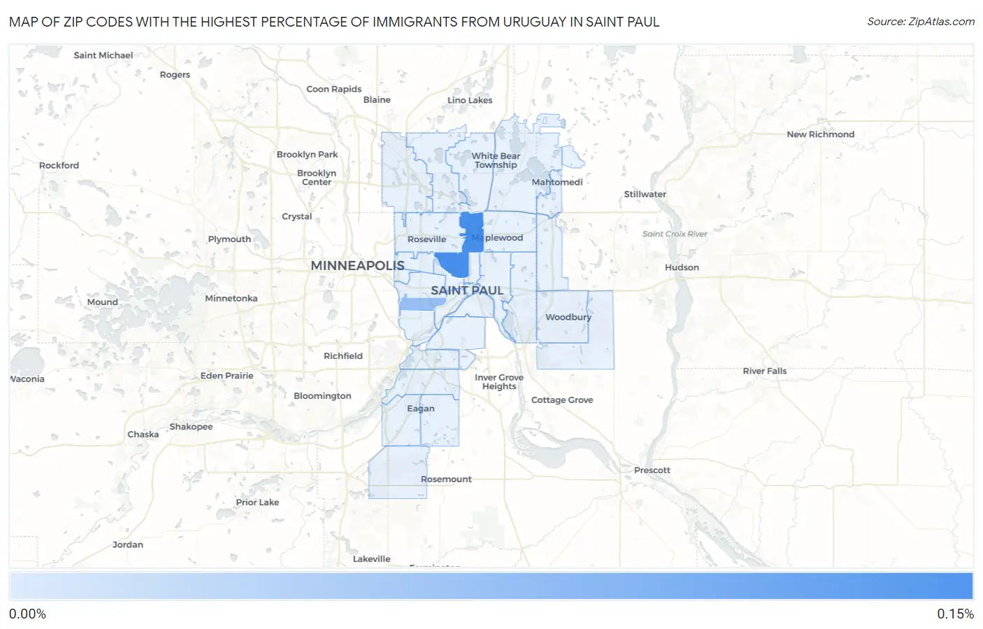 Zip Codes with the Highest Percentage of Immigrants from Uruguay in Saint Paul Map