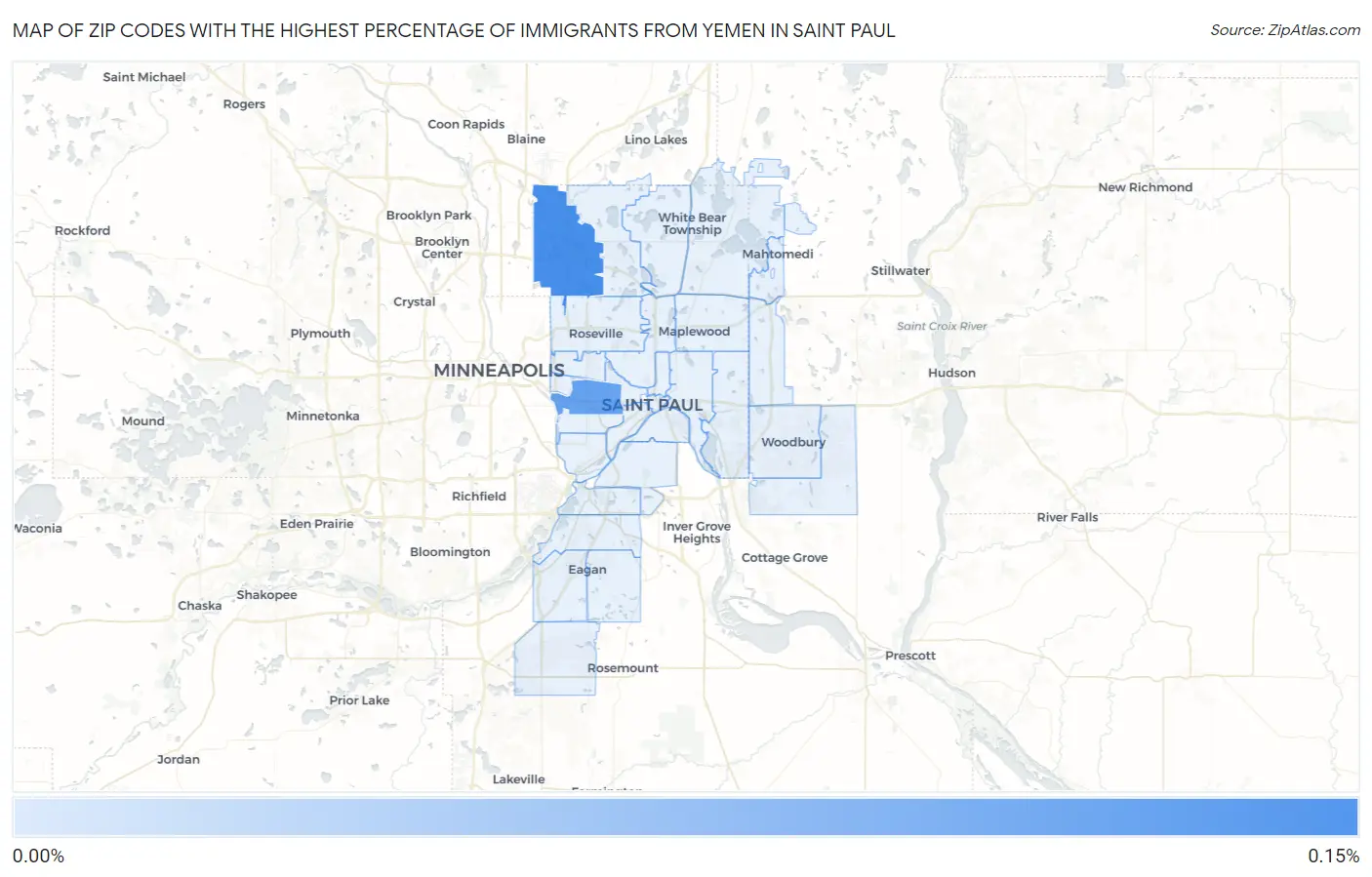 Zip Codes with the Highest Percentage of Immigrants from Yemen in Saint Paul Map