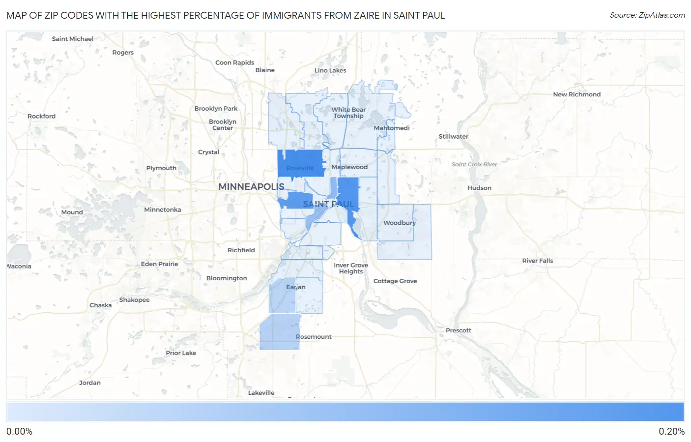 Zip Codes with the Highest Percentage of Immigrants from Zaire in Saint Paul Map