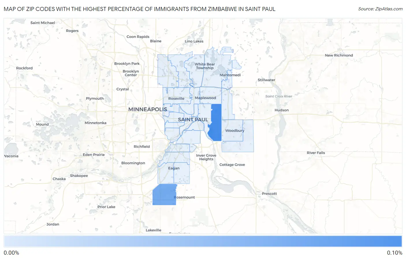 Zip Codes with the Highest Percentage of Immigrants from Zimbabwe in Saint Paul Map