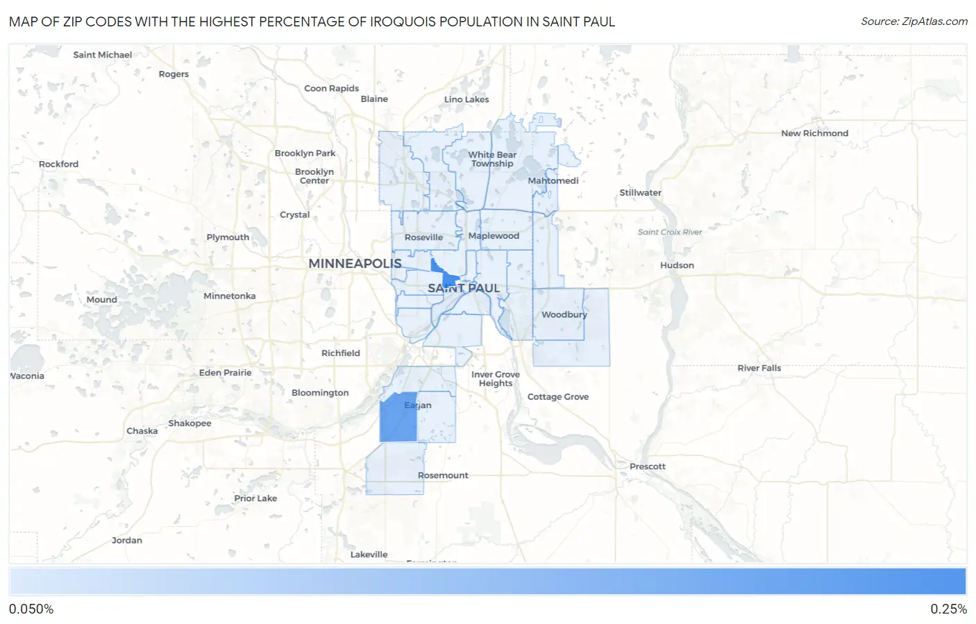 Zip Codes with the Highest Percentage of Iroquois Population in Saint Paul Map