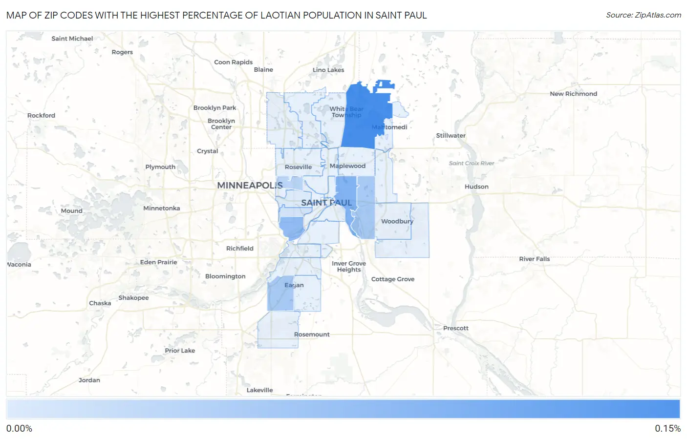 Zip Codes with the Highest Percentage of Laotian Population in Saint Paul Map