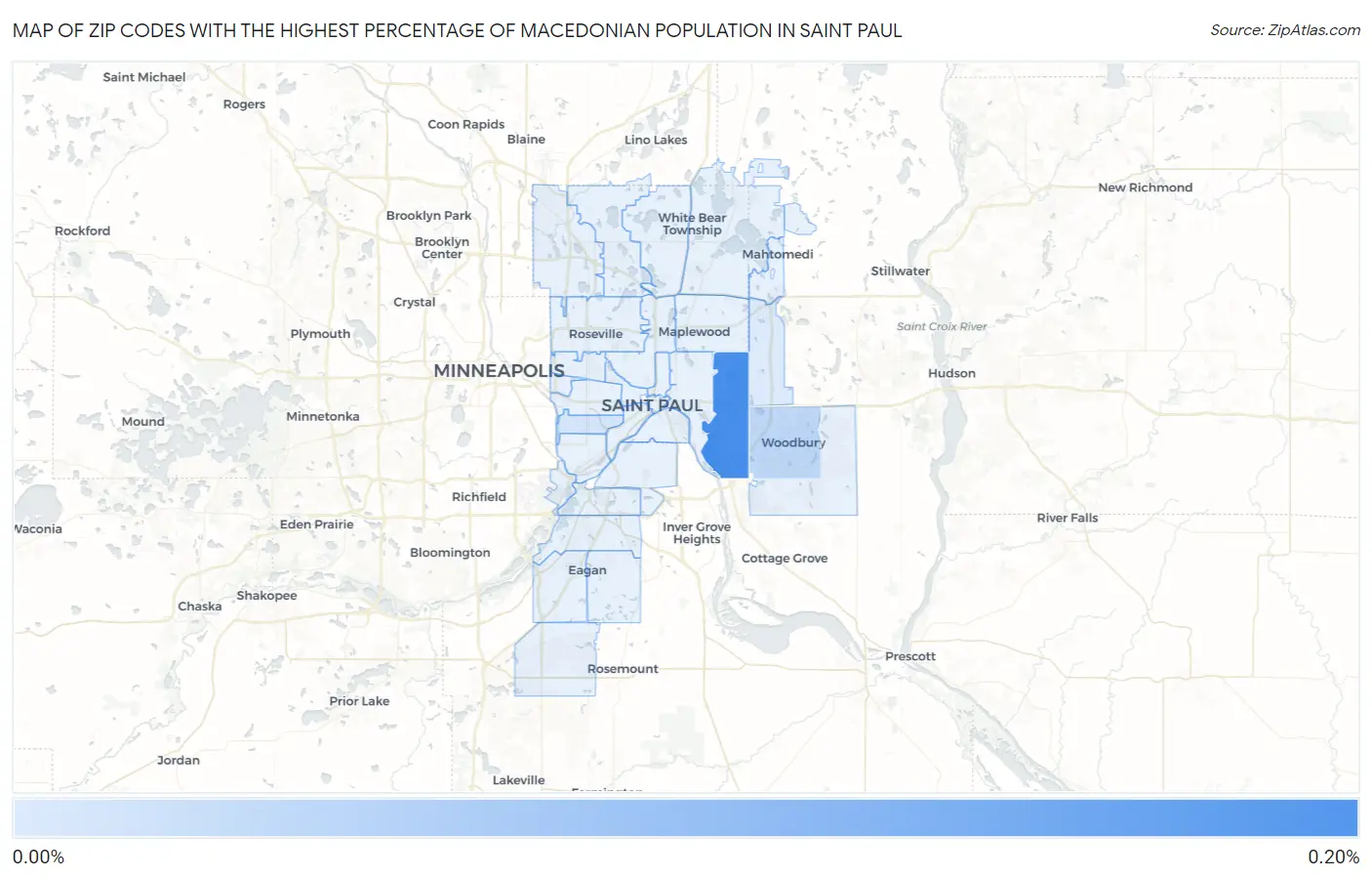 Zip Codes with the Highest Percentage of Macedonian Population in Saint Paul Map