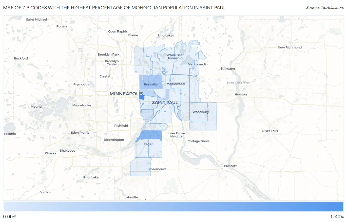 Zip Codes with the Highest Percentage of Mongolian Population in Saint Paul Map