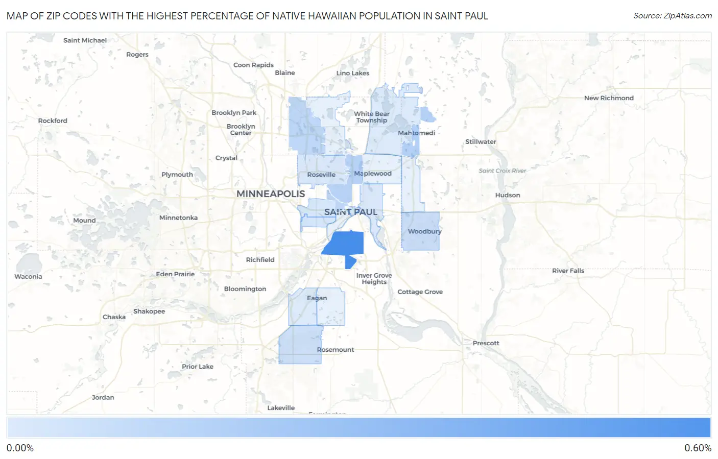 Zip Codes with the Highest Percentage of Native Hawaiian Population in Saint Paul Map