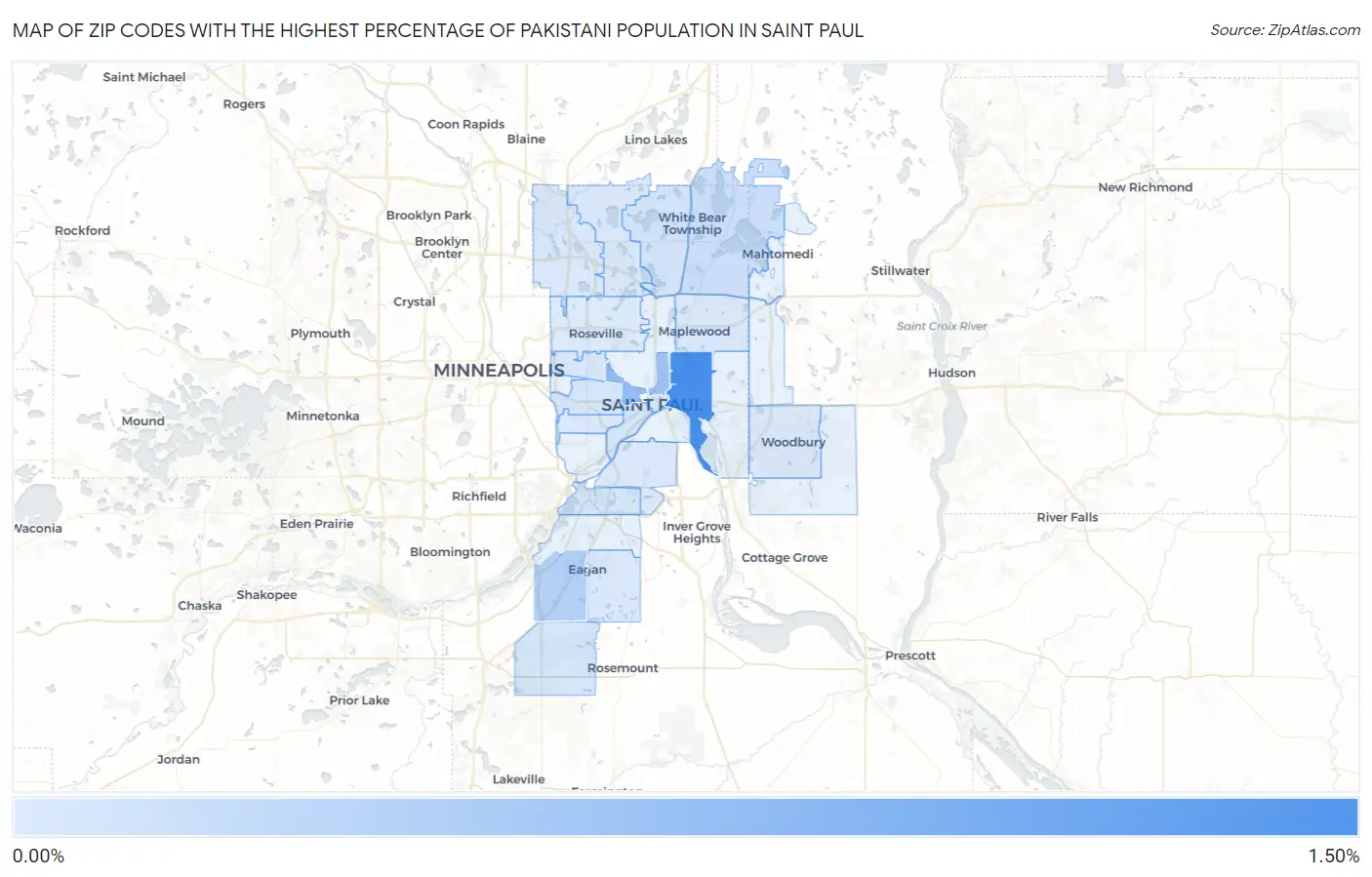 Zip Codes with the Highest Percentage of Pakistani Population in Saint Paul Map