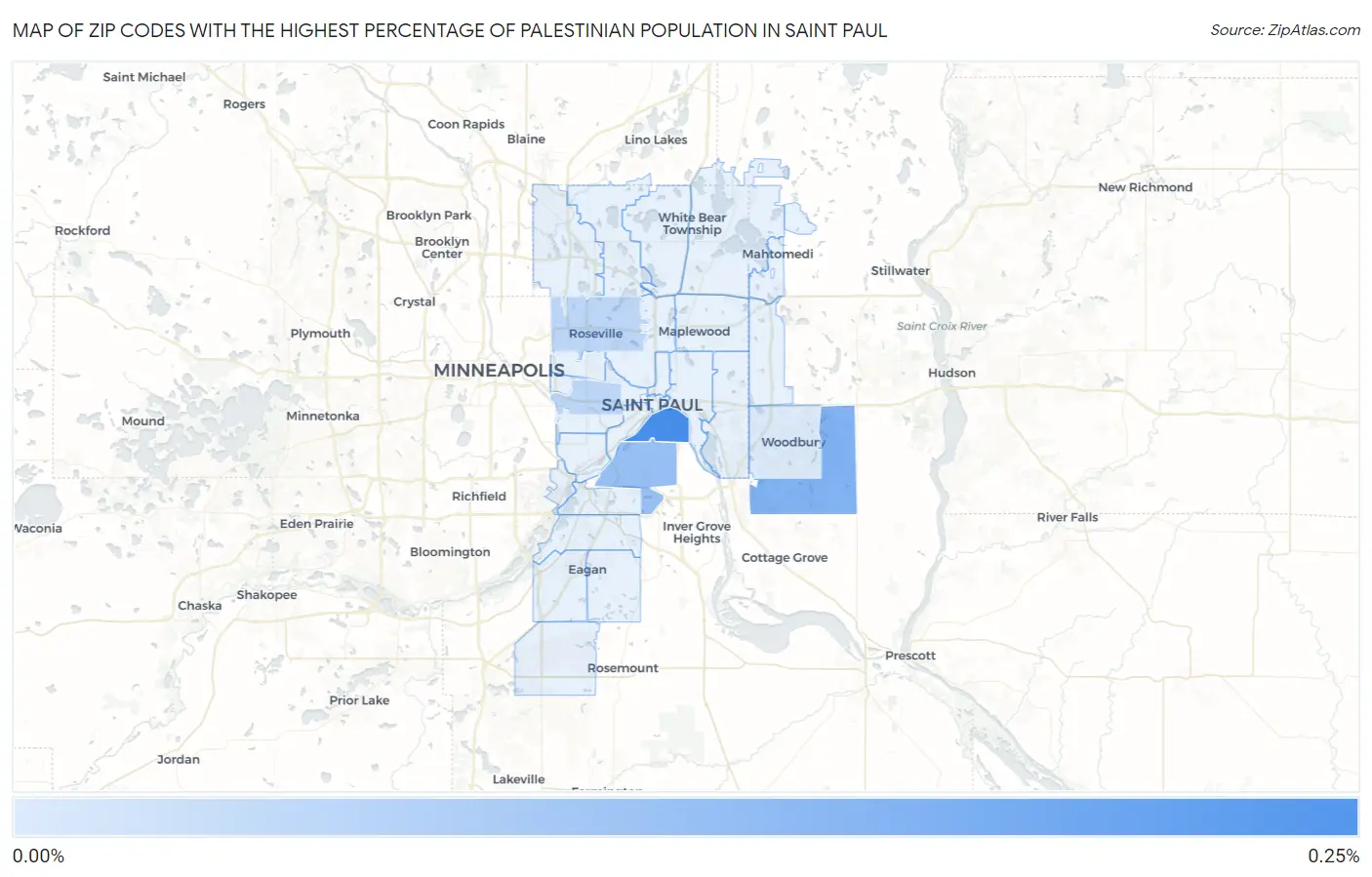 Zip Codes with the Highest Percentage of Palestinian Population in Saint Paul Map