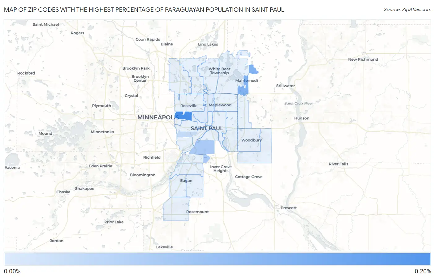 Zip Codes with the Highest Percentage of Paraguayan Population in Saint Paul Map