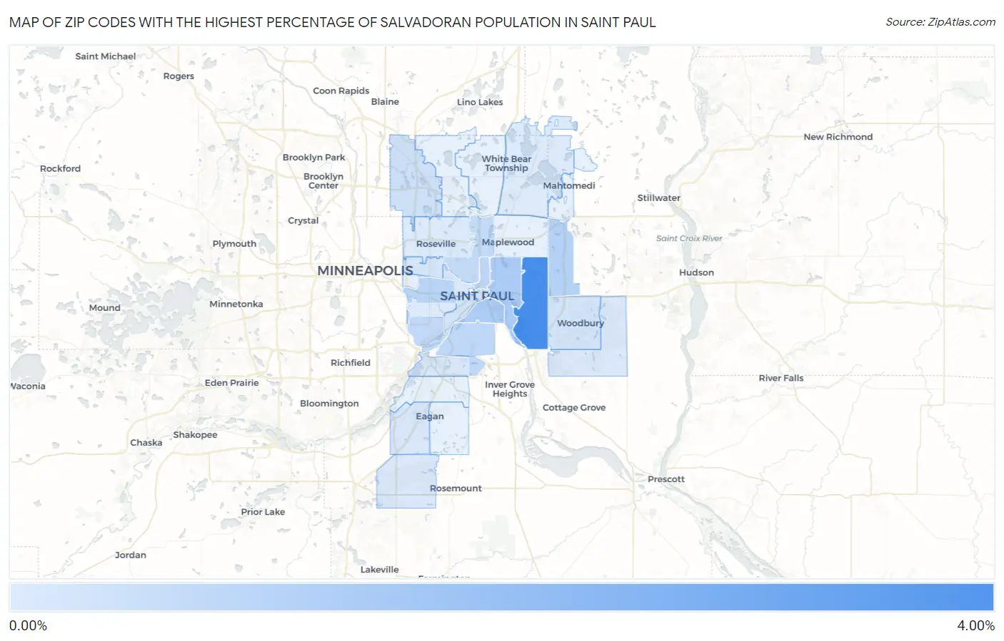 Zip Codes with the Highest Percentage of Salvadoran Population in Saint Paul Map