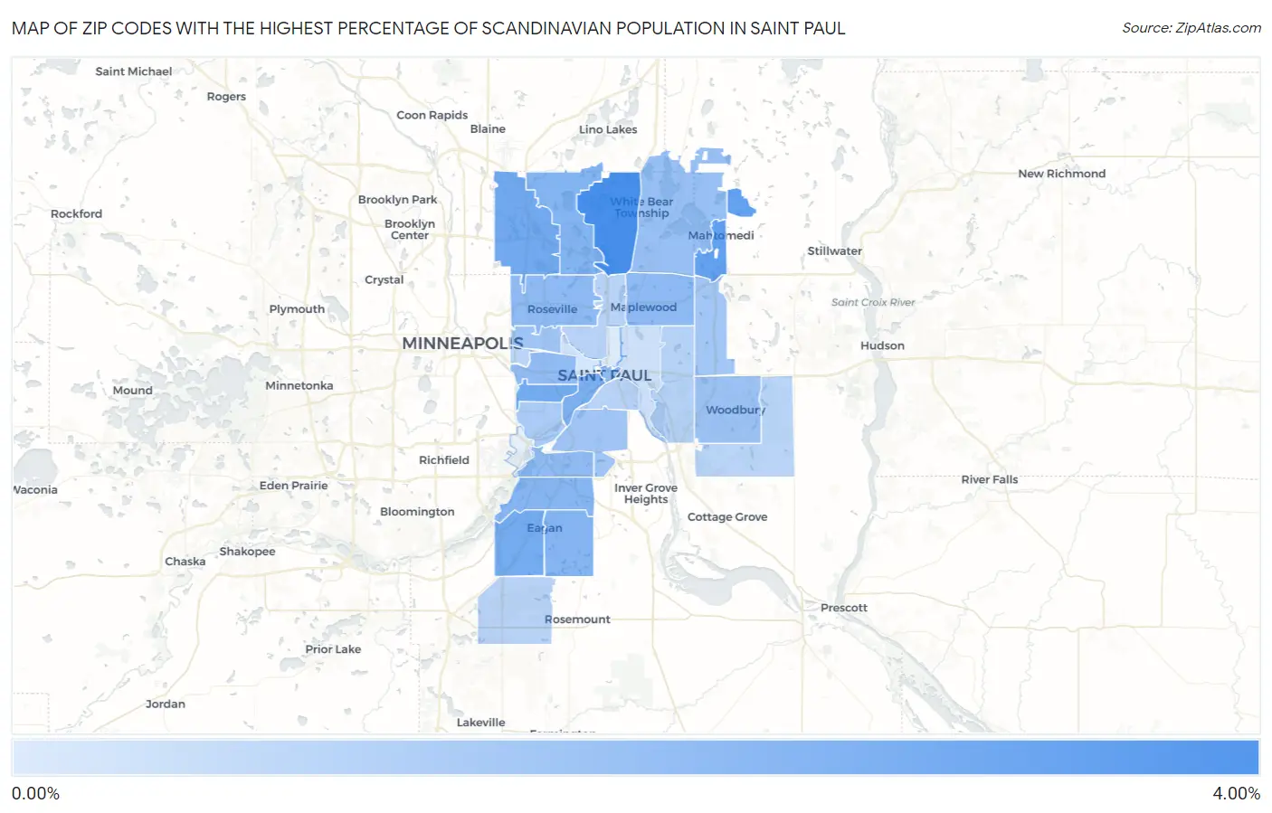 Zip Codes with the Highest Percentage of Scandinavian Population in Saint Paul Map
