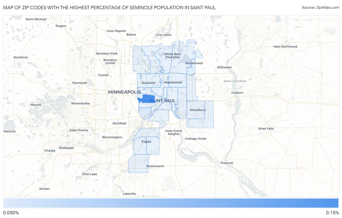 Zip Codes with the Highest Percentage of Seminole Population in Saint Paul Map