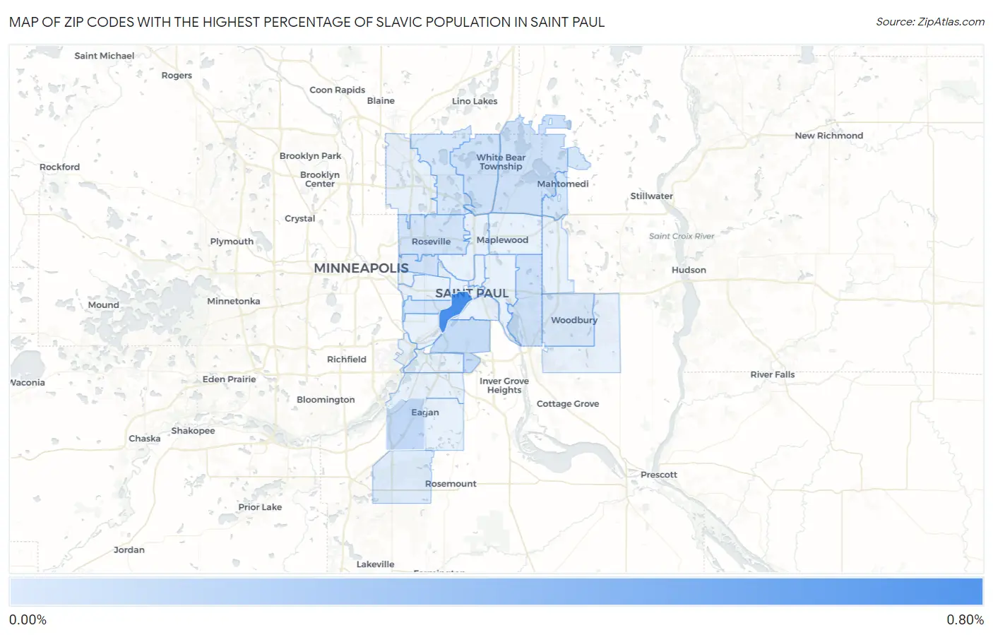 Zip Codes with the Highest Percentage of Slavic Population in Saint Paul Map