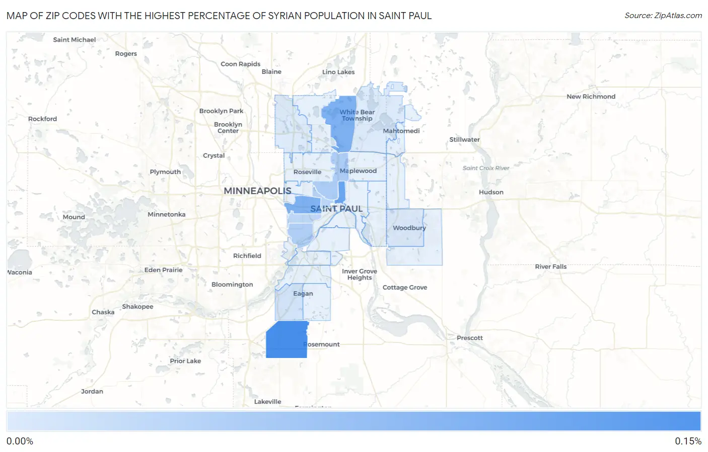 Zip Codes with the Highest Percentage of Syrian Population in Saint Paul Map