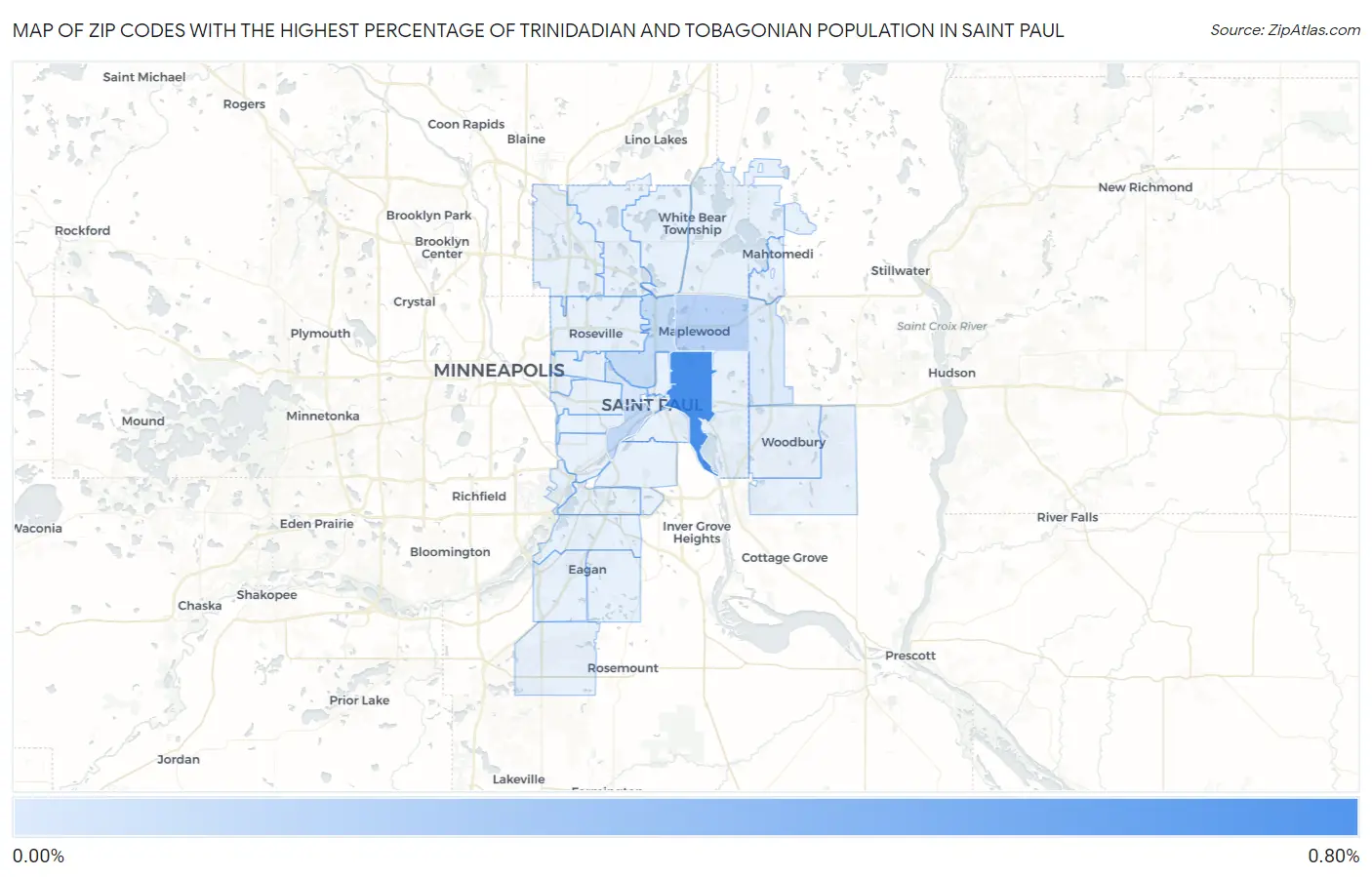 Zip Codes with the Highest Percentage of Trinidadian and Tobagonian Population in Saint Paul Map