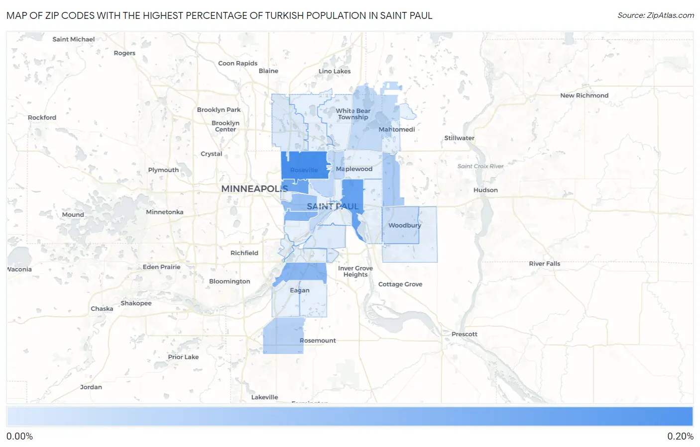 Zip Codes with the Highest Percentage of Turkish Population in Saint Paul Map