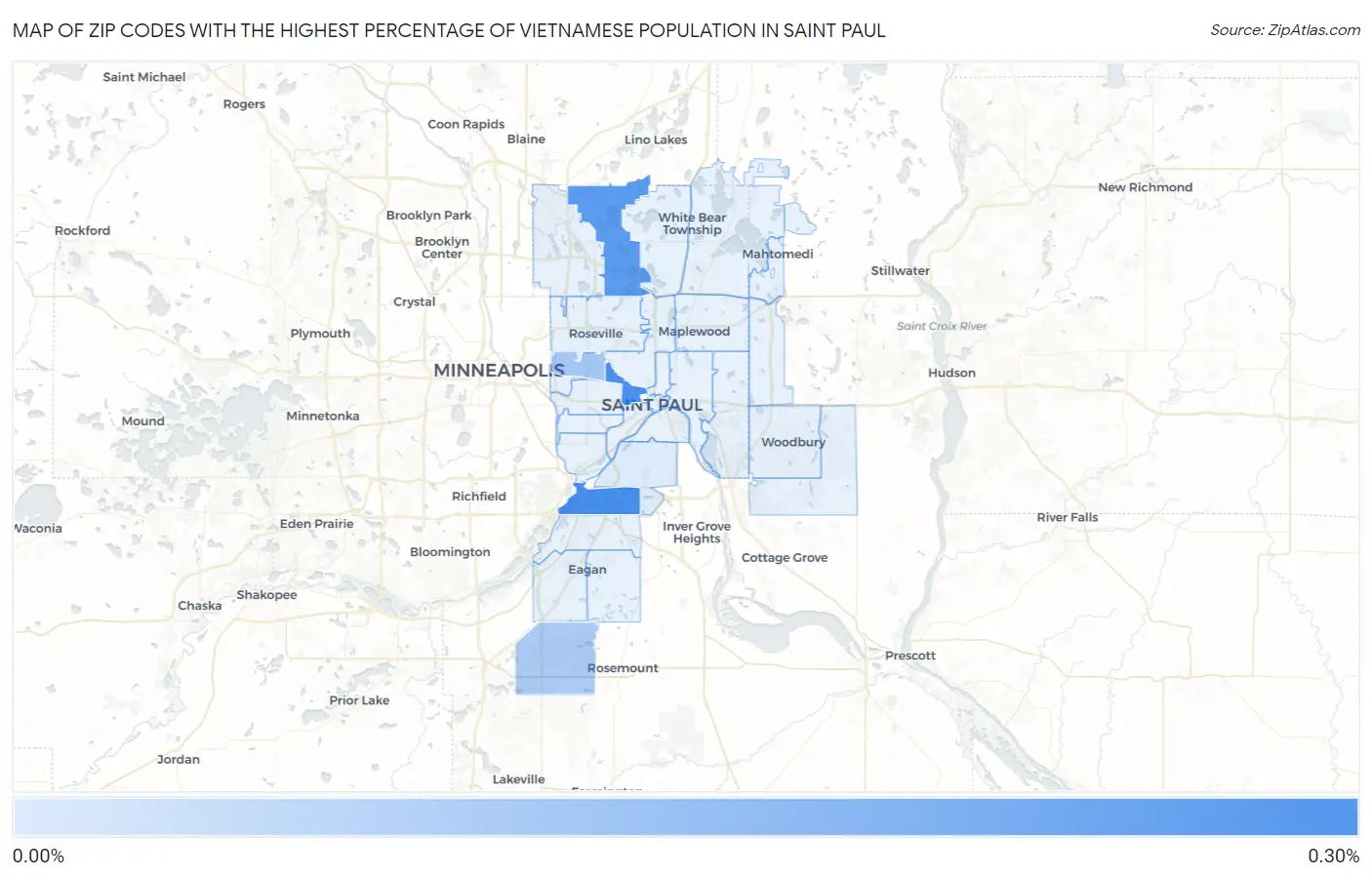 Zip Codes with the Highest Percentage of Vietnamese Population in Saint Paul Map