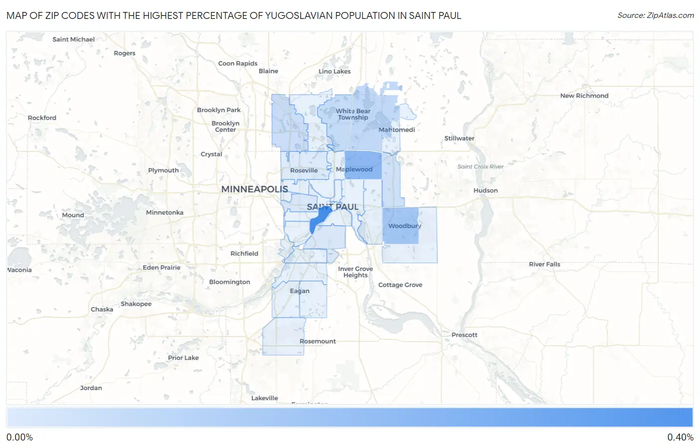 Zip Codes with the Highest Percentage of Yugoslavian Population in Saint Paul Map