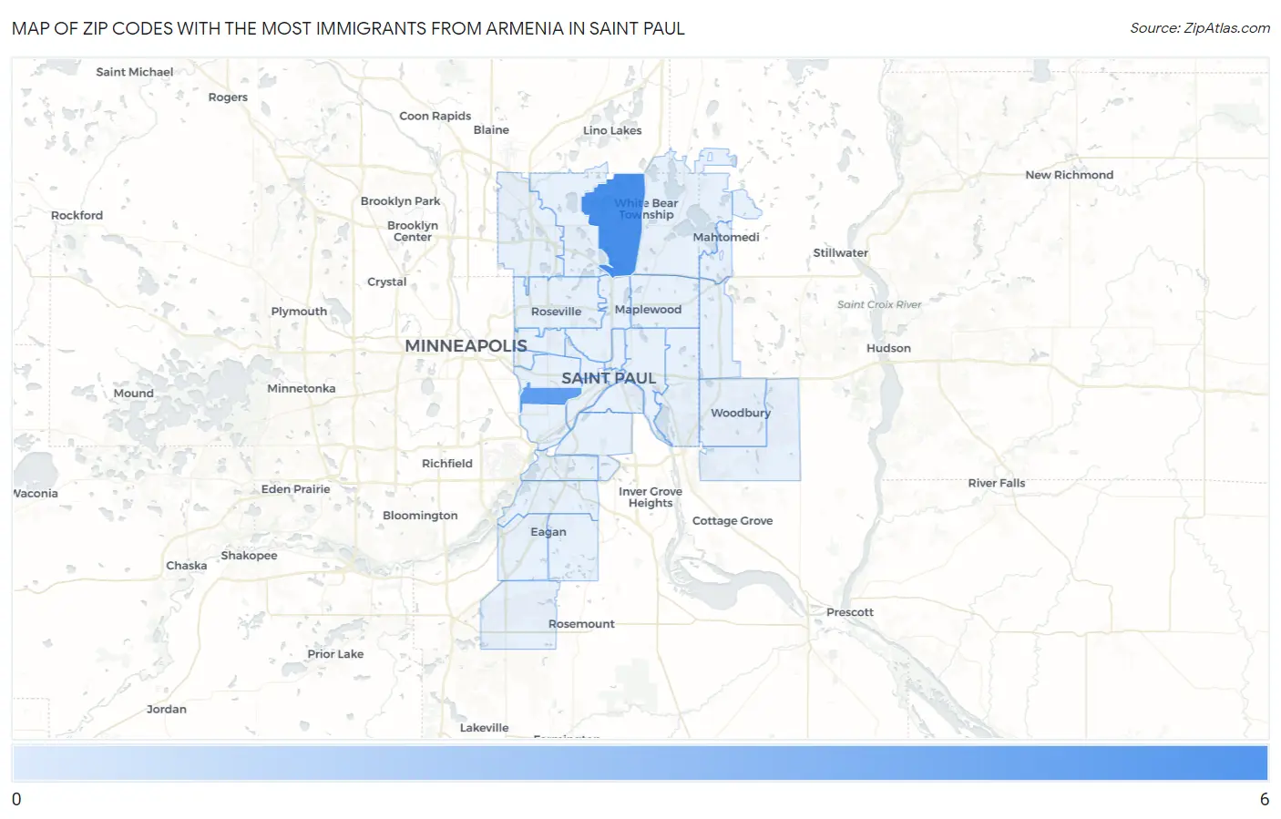 Zip Codes with the Most Immigrants from Armenia in Saint Paul Map