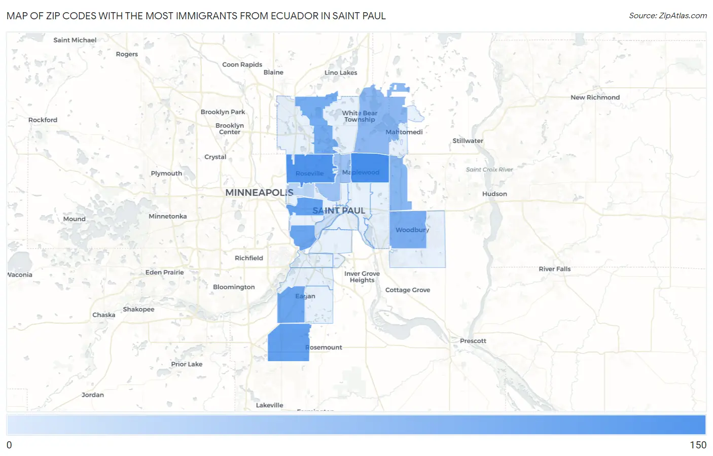 Zip Codes with the Most Immigrants from Ecuador in Saint Paul Map
