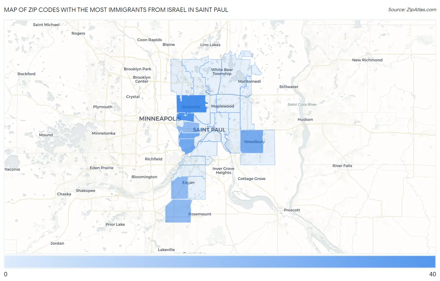 Zip Codes with the Most Immigrants from Israel in Saint Paul Map