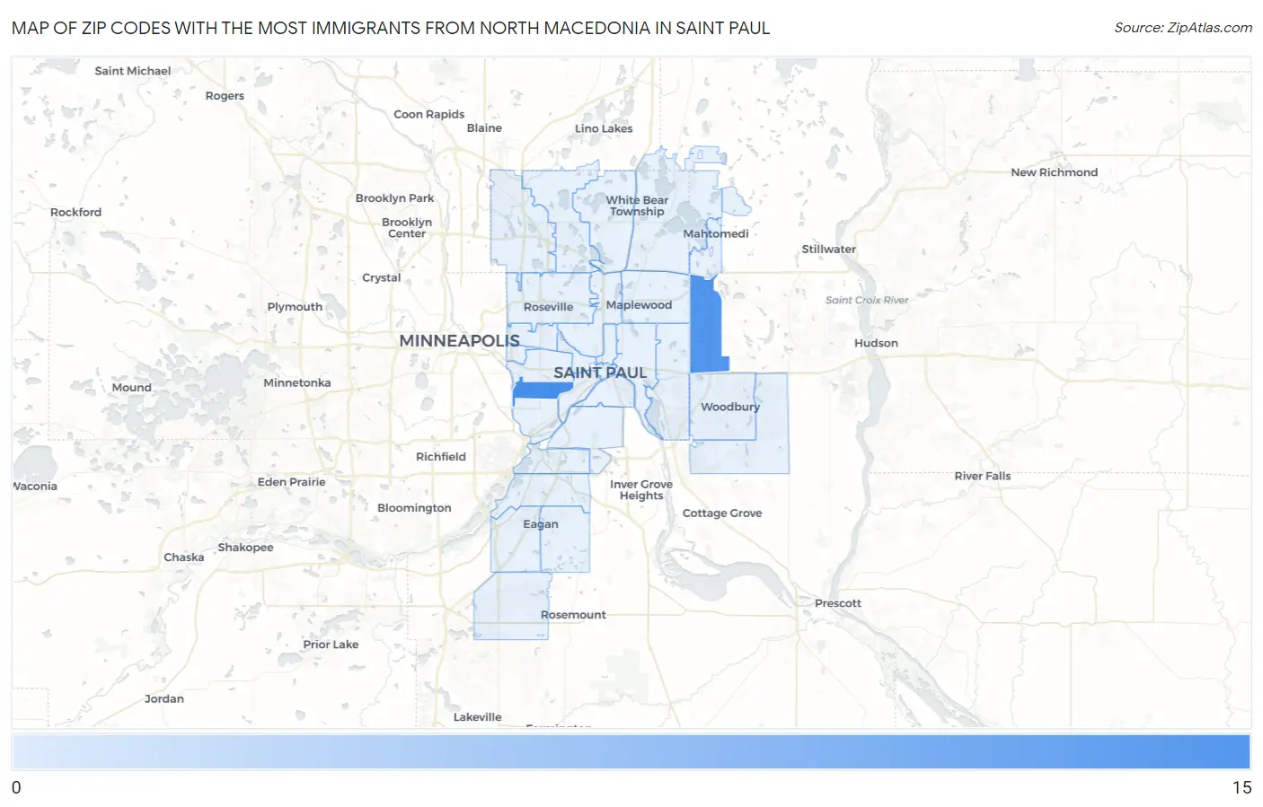 Zip Codes with the Most Immigrants from North Macedonia in Saint Paul Map
