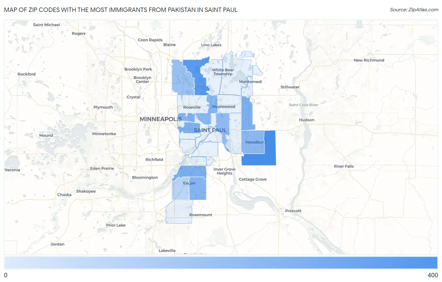 Zip Codes with the Most Immigrants from Pakistan in Saint Paul Map