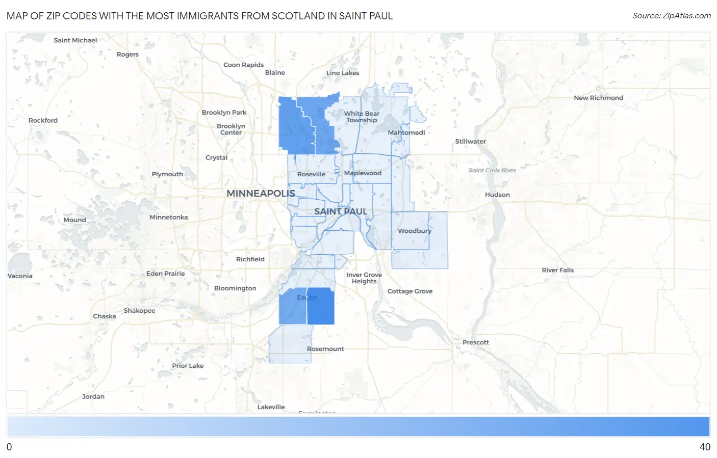 Zip Codes with the Most Immigrants from Scotland in Saint Paul Map